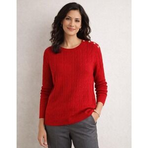 Charter Club Sweater XXL Red Cable Knit Pullover Gold Buttons NWT‎